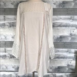 English Factory Inset Lace Eyelet white dress L